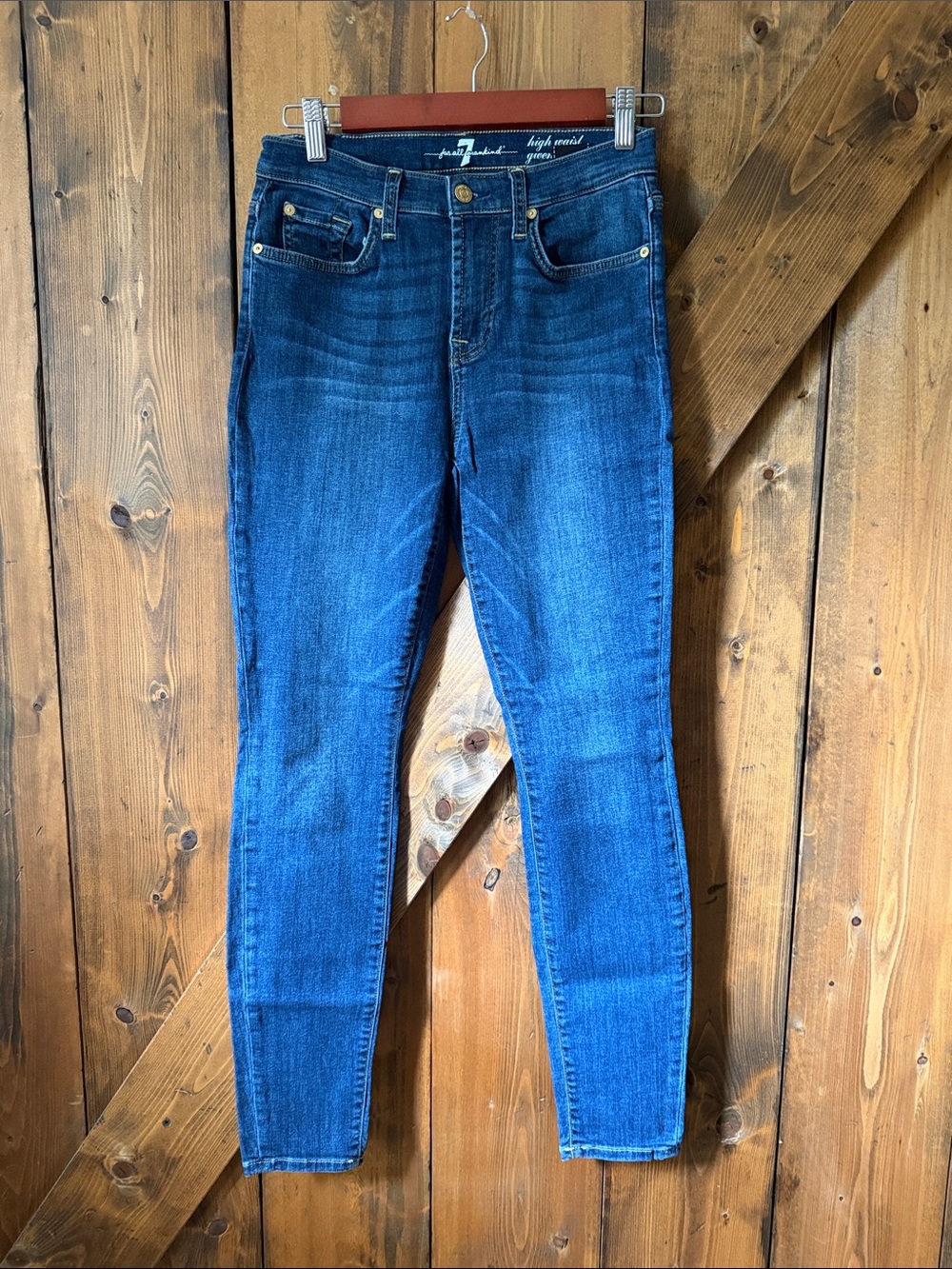 7 For All Mankind Dark Blue High-Rise Skinny Jeans
